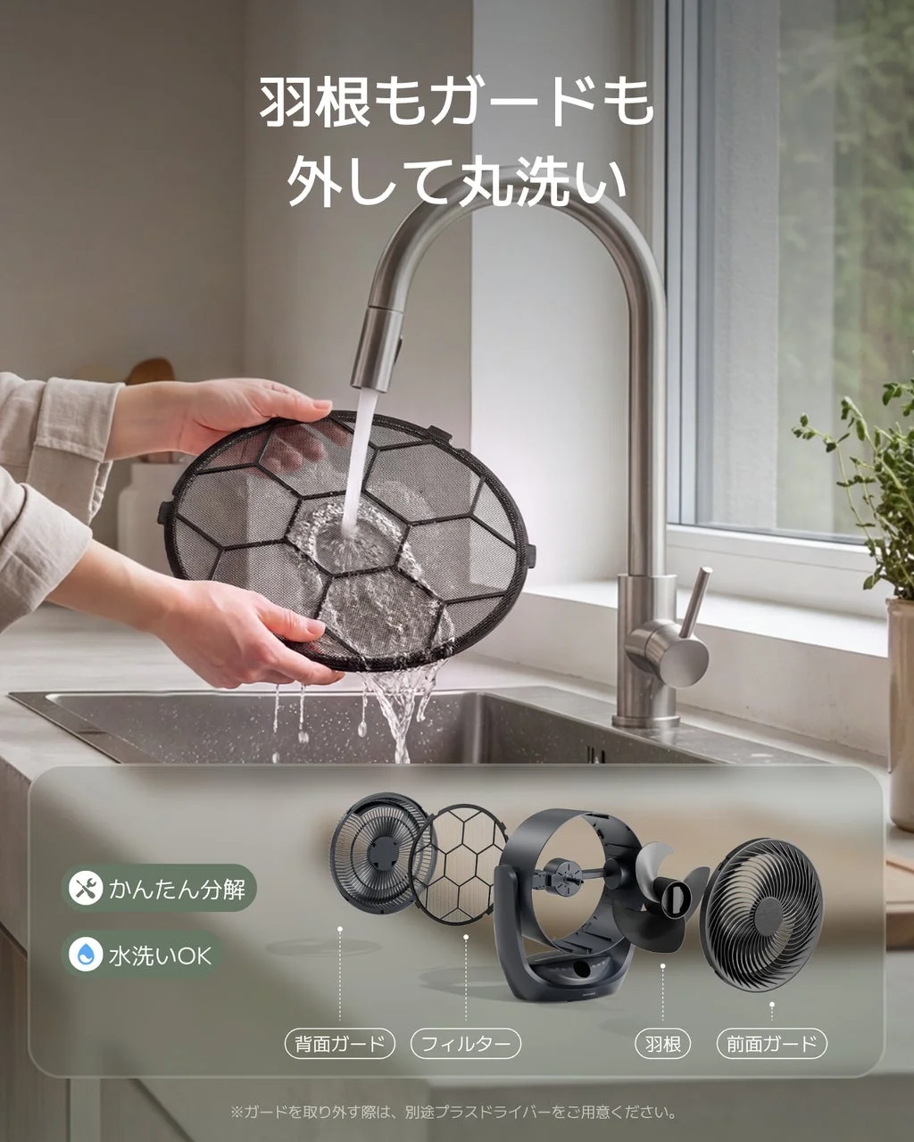 分解して水洗い可能なパーツ