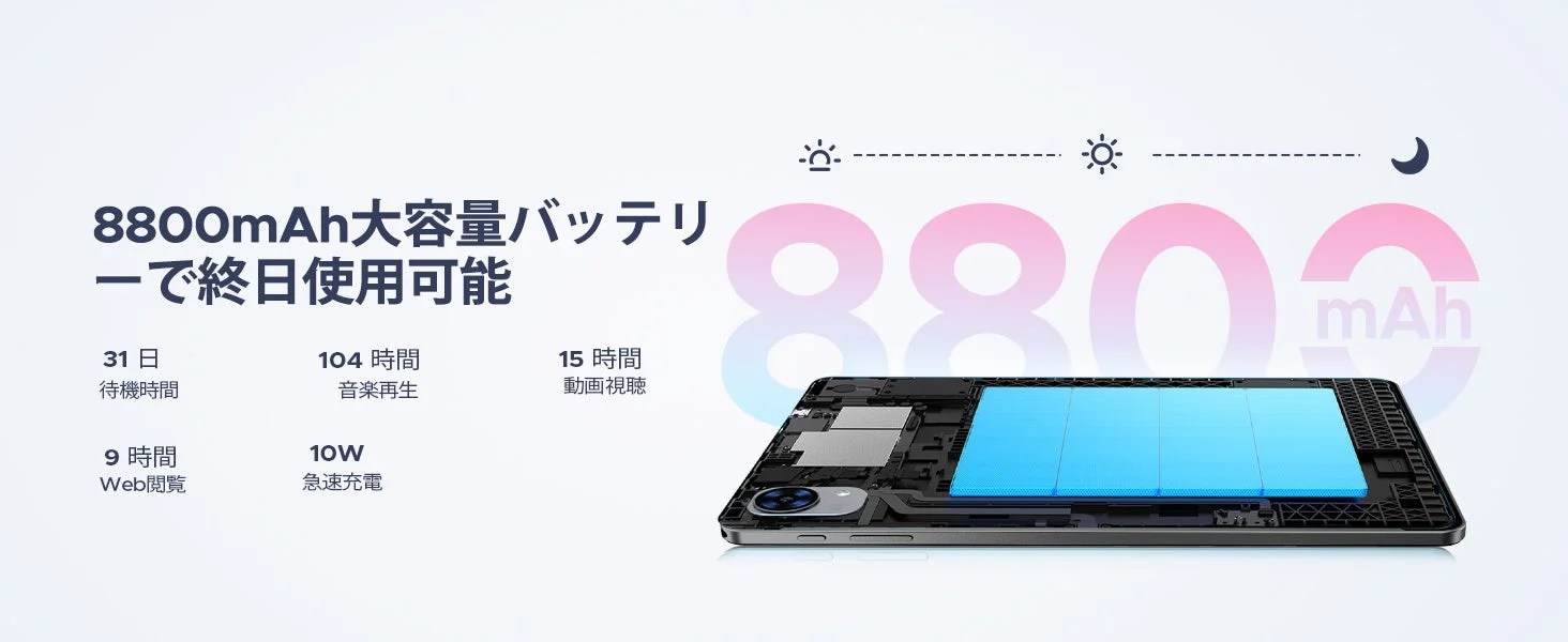 8800mAh大容量バッテリーの性能