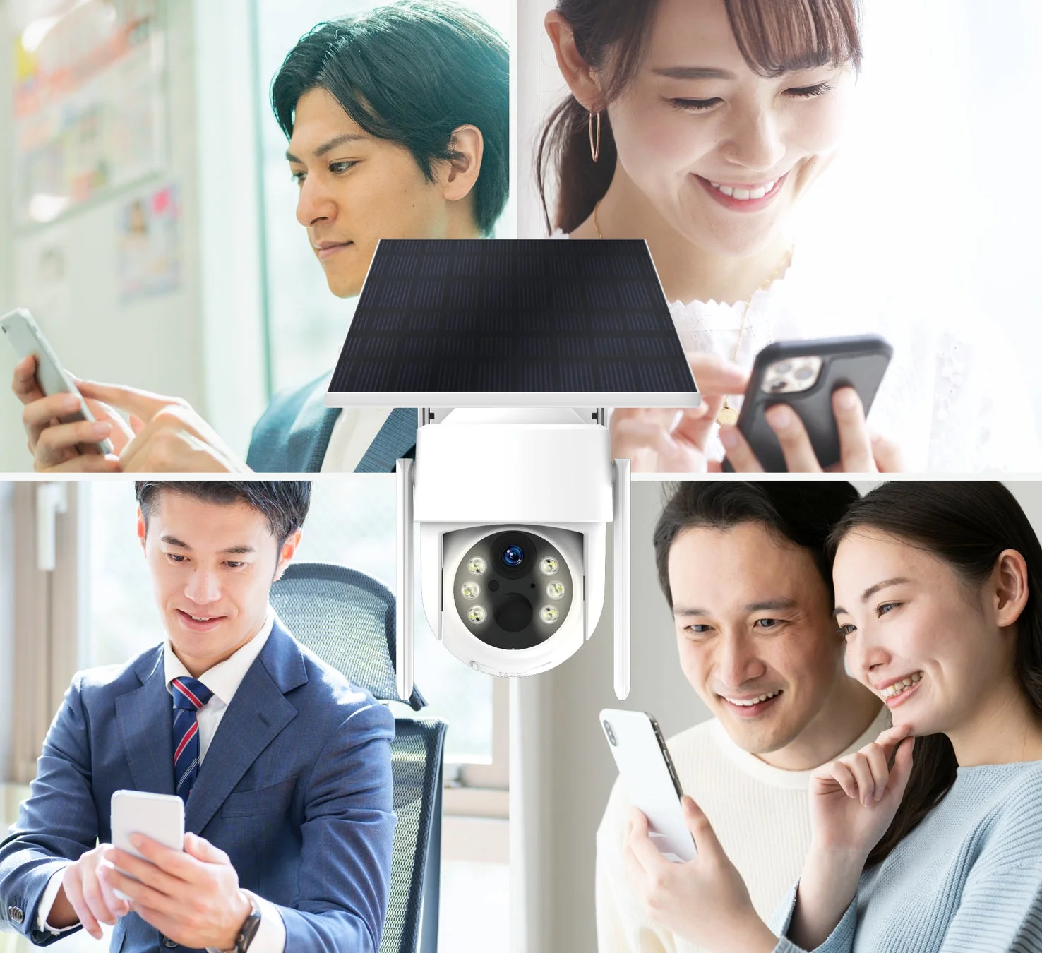 スマートフォンを操作する人々とスマートカメラのイメージ
