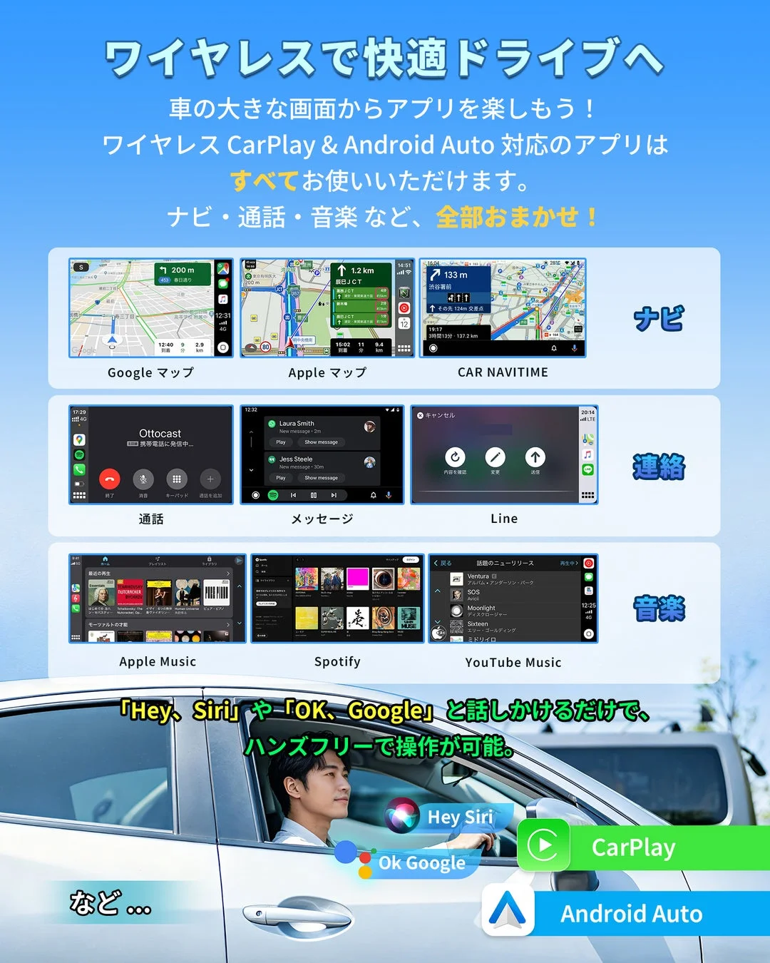 ワイヤレスで快適ドライブへ