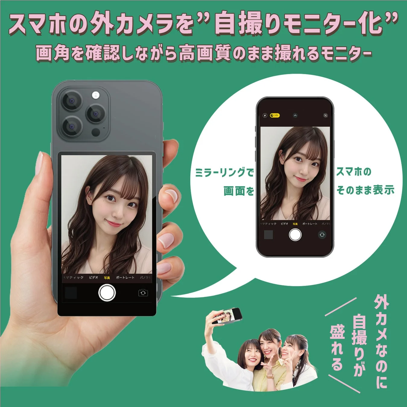 自撮りモニター化で高画質撮影