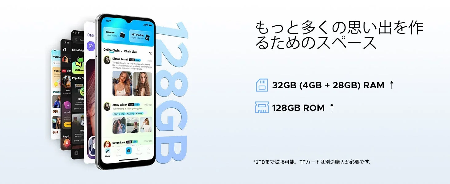 32GB RAM＋128GB ROM / 最大2TB TF拡張対応