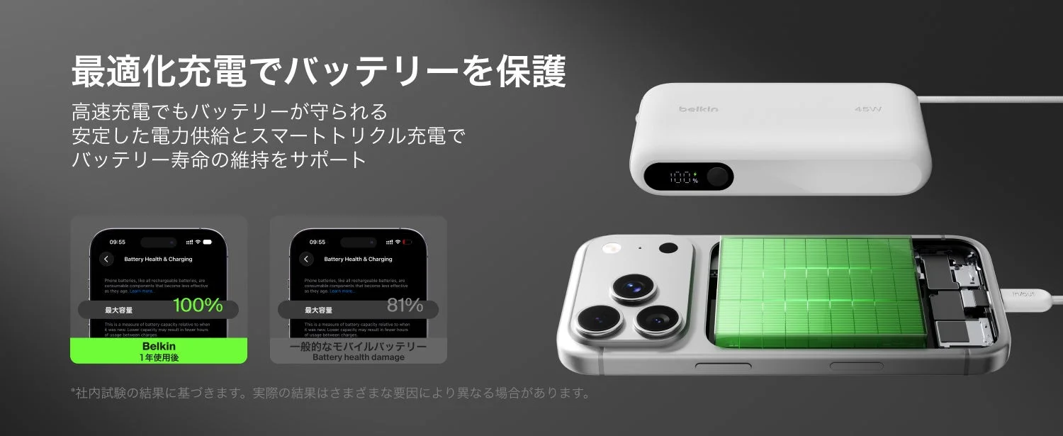 最適化充電でバッテリーを保護する様子